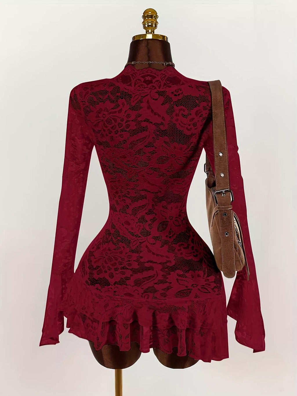Lace V-Neck Long Sleeve Ruffled Blouse/Dress
