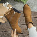 Plus Size Back Bandage Retro Chunky Heel Side Zipper Martin Boots