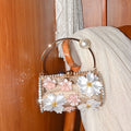 French-style Metal Flower Clutch With Diamonds And Pearls
