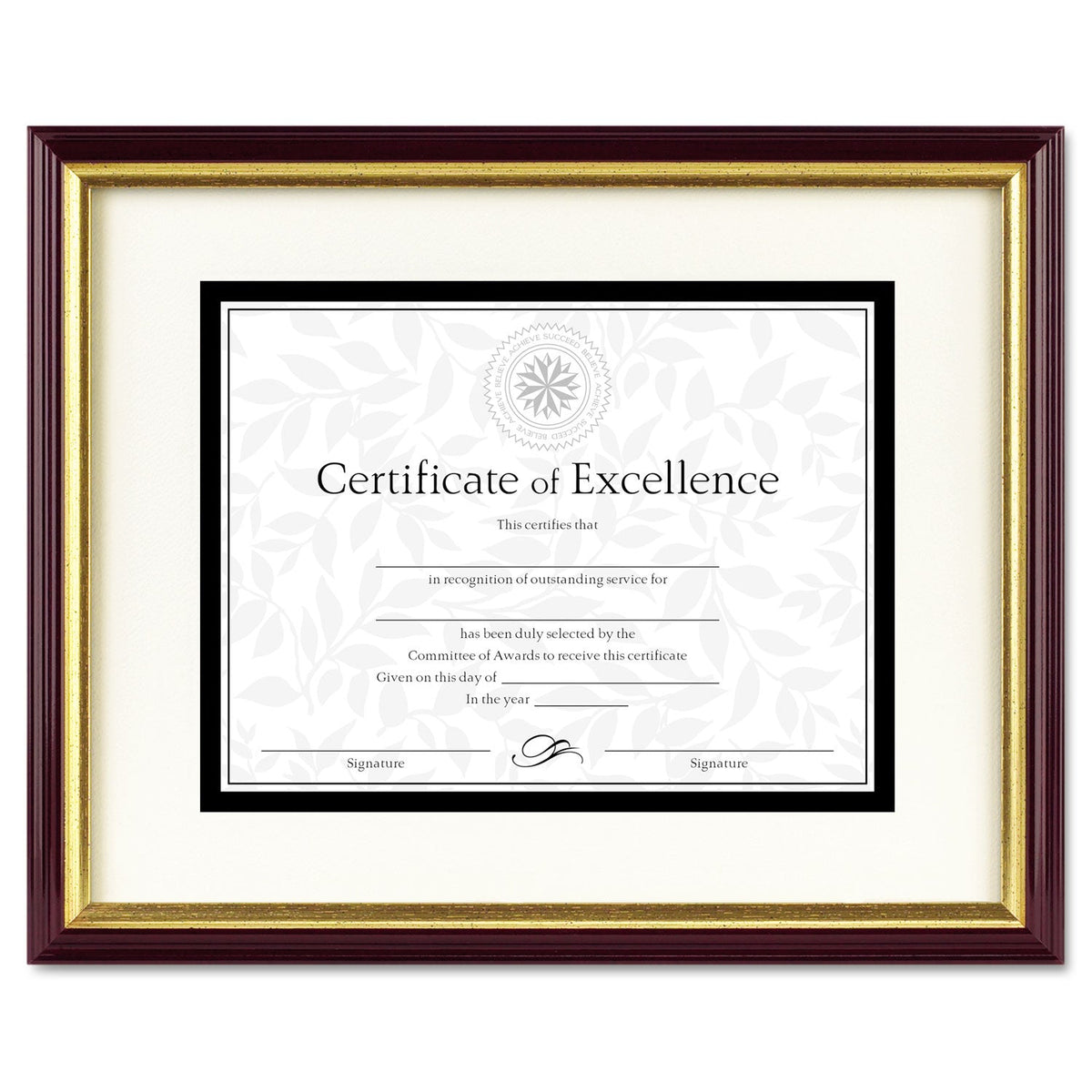 DAX Document/Certificate Frame with Mat, Frame Size: 15.4 x 12.4 x 0.9, Insert Sizes: 8.5 x 11; 11 x 14, Plastic, Mahogany/Gold