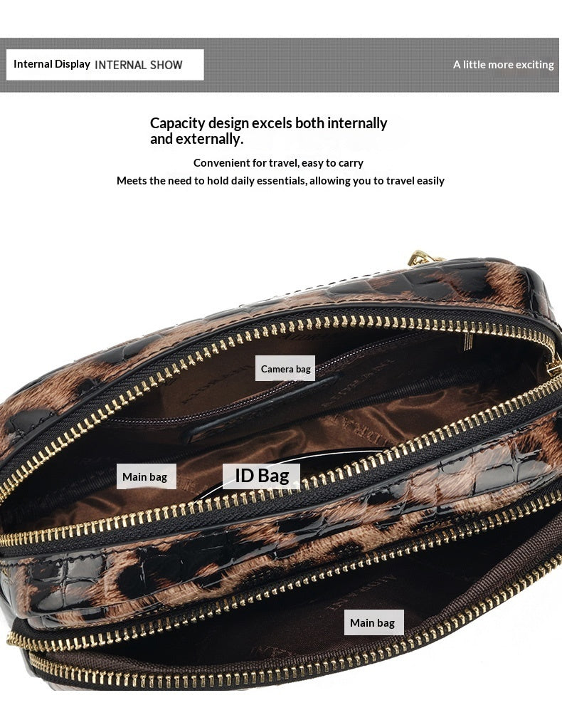 Black & Brown Leopard Print PU Leather Crossbody Bag – Lightweight Phone Bag | Free Size