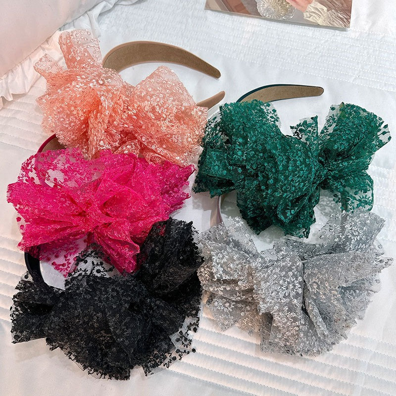 Fashionable lace embroidered polka dot oversized bow headband