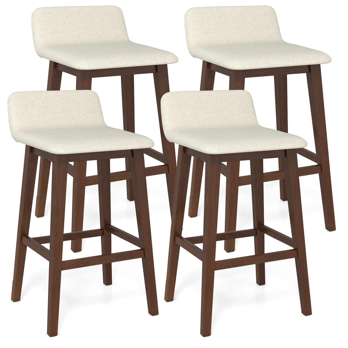 29 Inch Low-Back High-Top Chairs with Padded Seat and Rubber Wood Legs