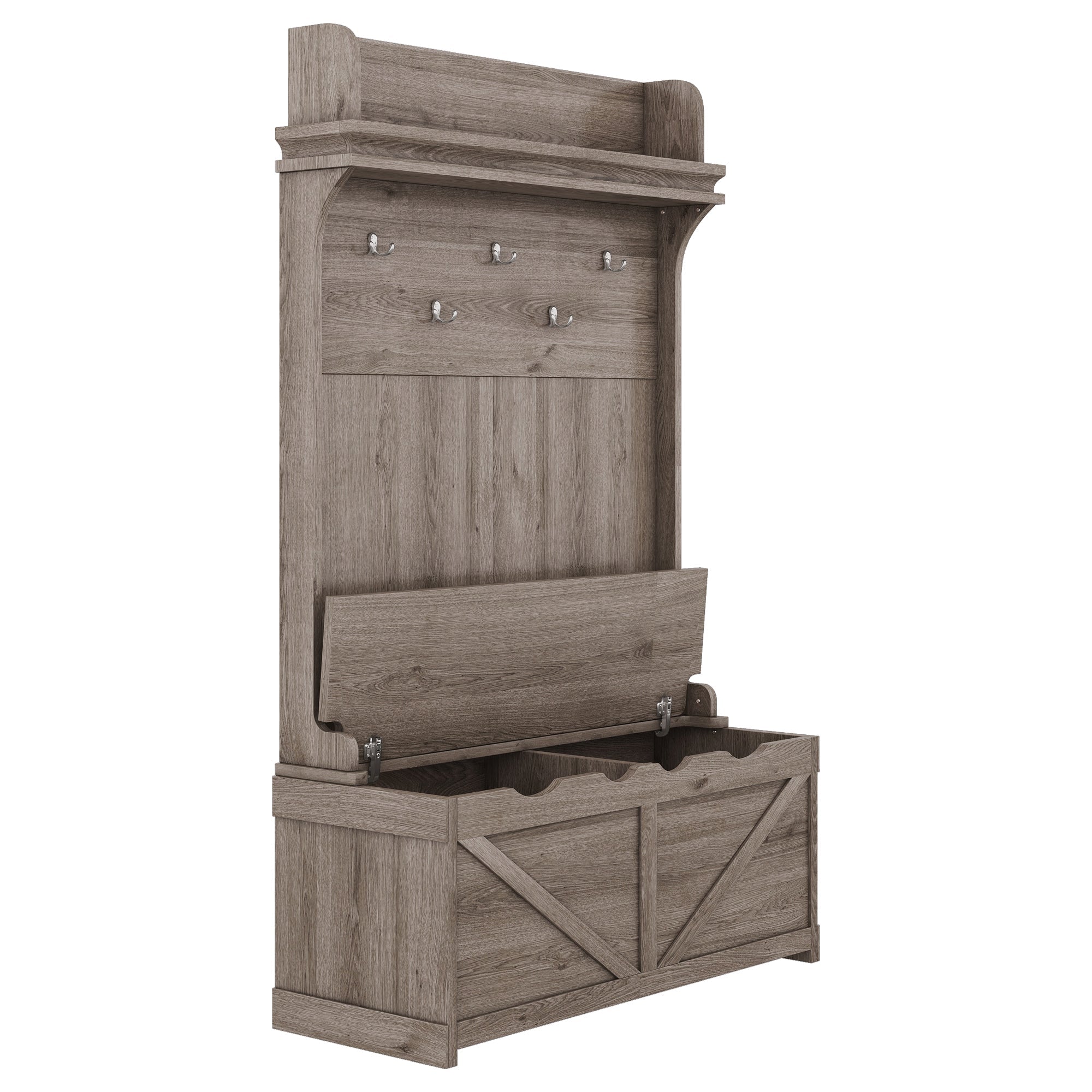 Hall tree with storage desk, entrance desk with drawers and 5 hooks, display rack,Oak