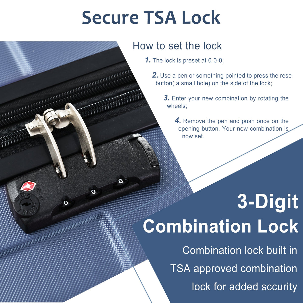 Hardshell Luggage Spinner Suitcase with TSA Lock Lightweight Expandable 24'' (Single Luggage) Blue + ABS + 24 Inch