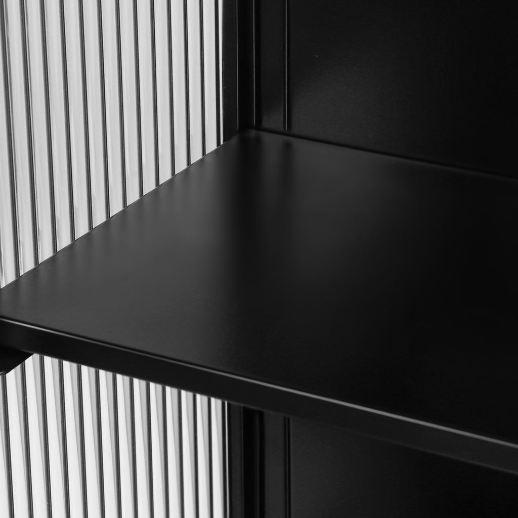 27.56"Glass Doors Modern Two-door Wall Cabinet with Featuring Three-tier Black