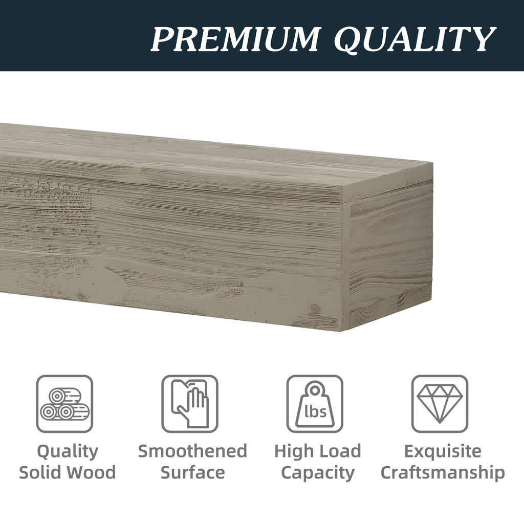 60" Rustic Wood Fireplace Mantel,Wall-Mounted & Floating Shelf for Home Decor grey