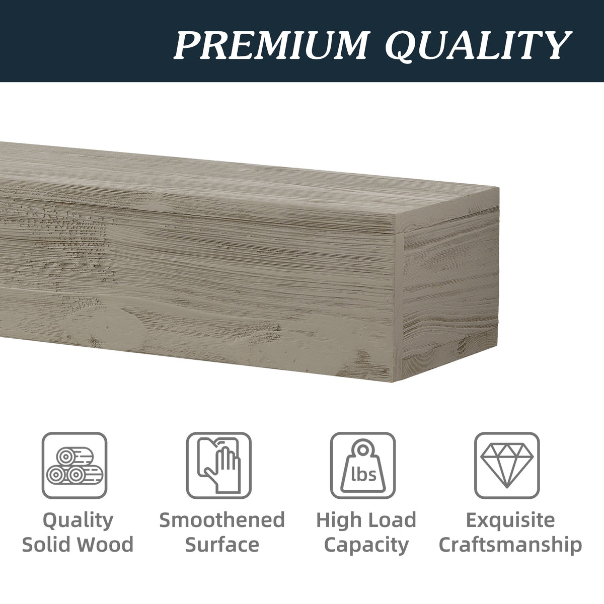 60" Rustic Wood Fireplace Mantel,Wall-Mounted & Floating Shelf for Home Decor grey