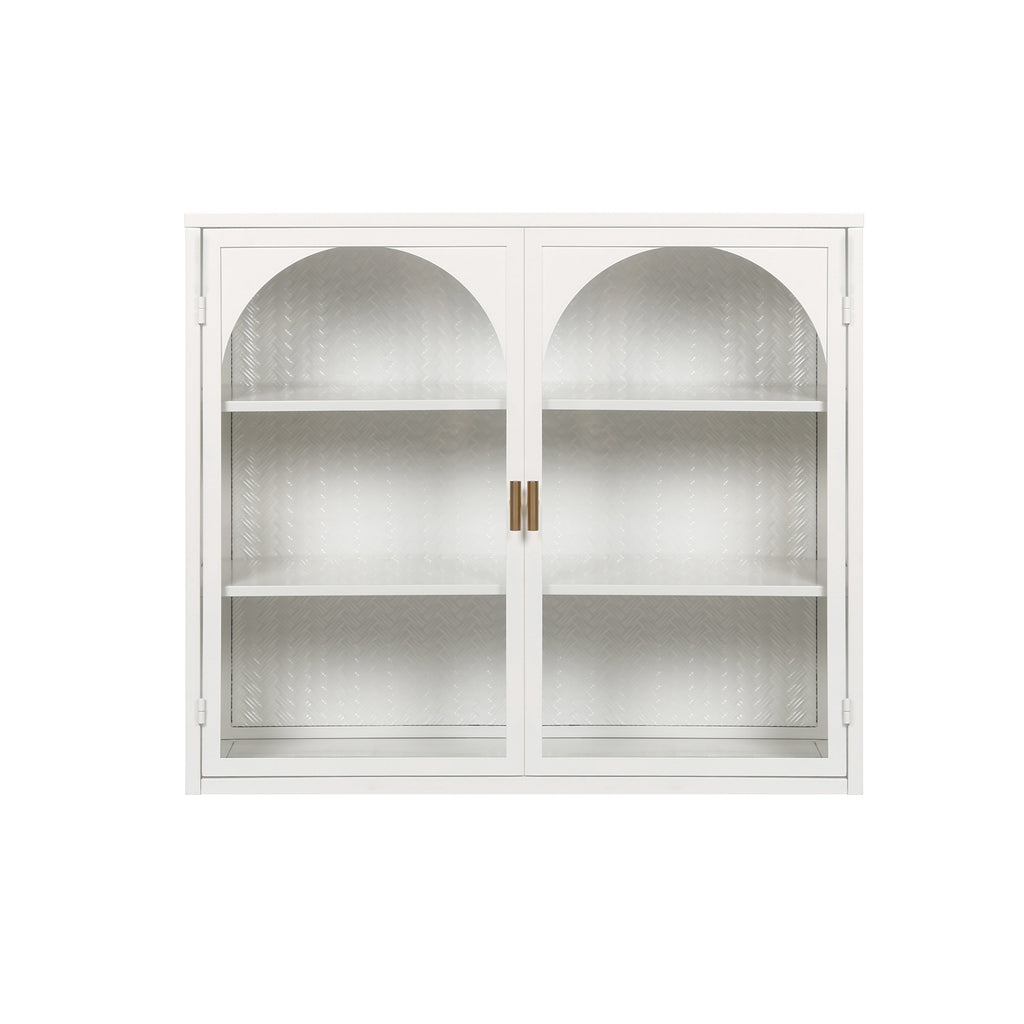 27.56"Glass Doors Modern Two-door Wall Cabinet with Featuring Three-tier Storage White