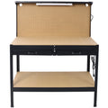 Steel Workbench Tool Storage Work Bench Workshop Tools Table W/Drawer and Peg Board ,4xAC outlets 2xUSB Ports