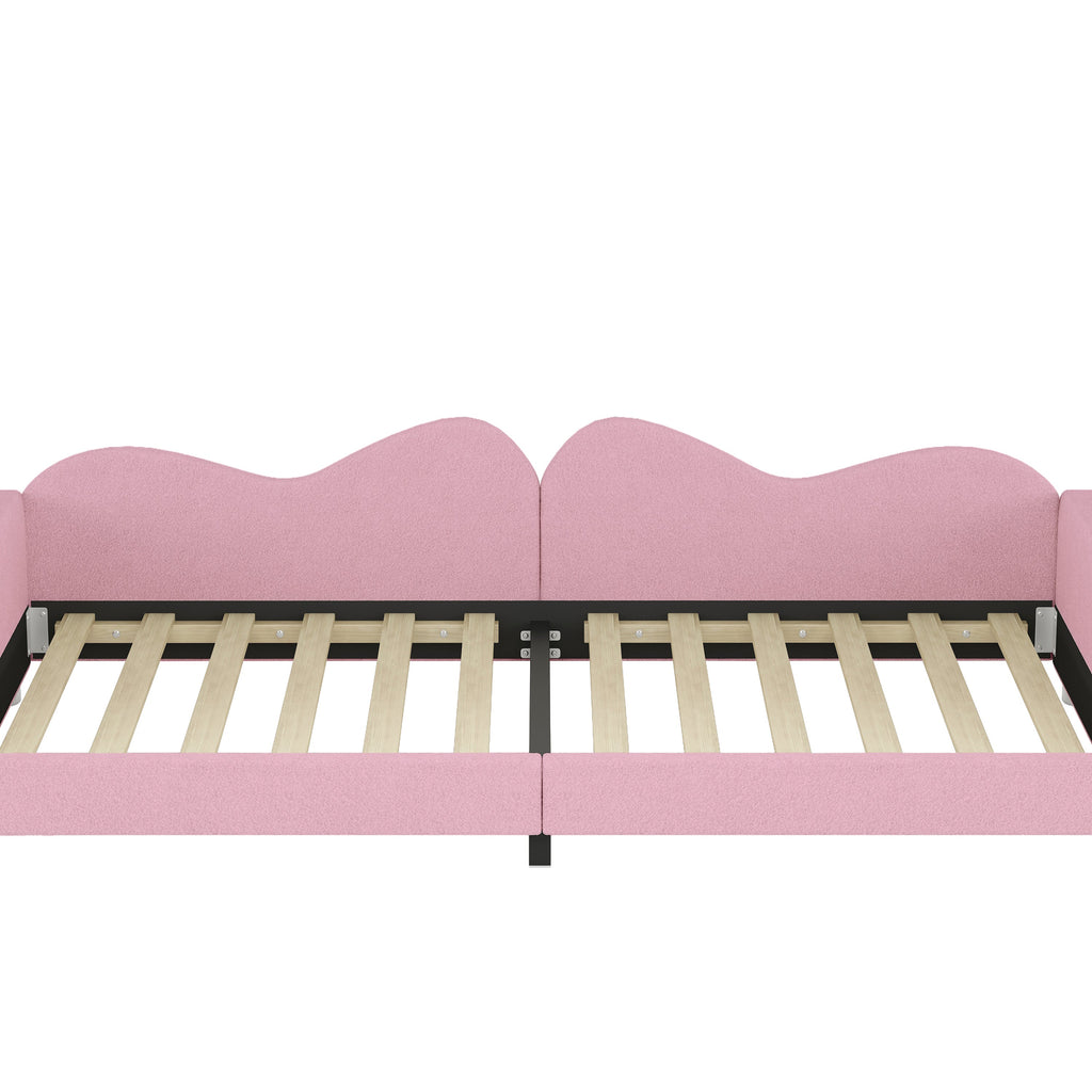 Twin size Upholstered Daybed, Sherpa Fabric Sofabed with Cloud-Shaped Backrest, No Box-spring Needed, Pink