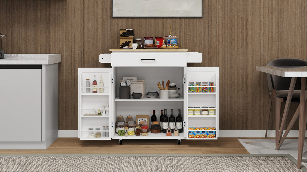 Kitchen island rolling trolley cart with 1 drawer & 2 doors with storage racks & Adjustable Shelves & towel rack