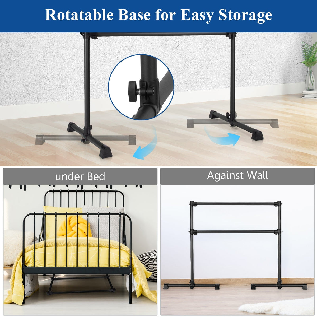 4 Feet Double Ballet Barre Bar with Adjustable Height