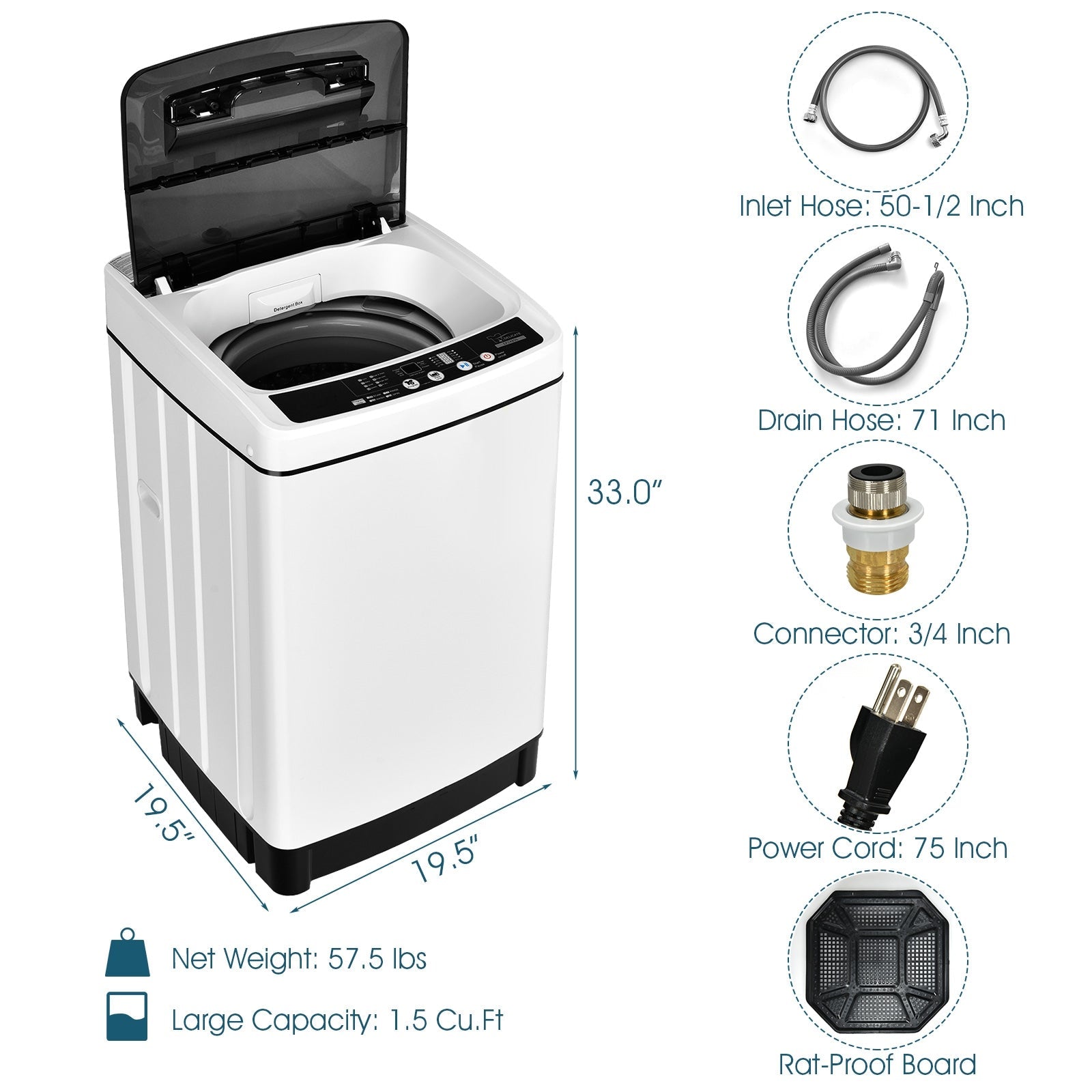 Full-Automatic Washing Machine 1.5 Cubic Feet 11 LBS Washer