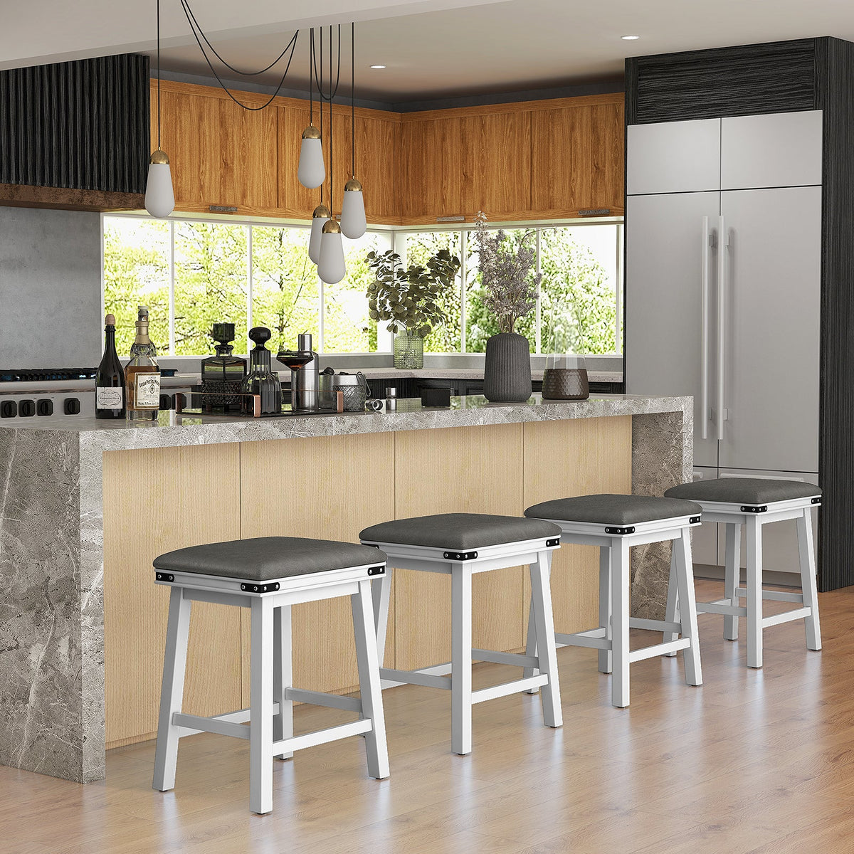 Set of 2 24/30 Inch Dining Bar Stool with Acacia Wood Frame