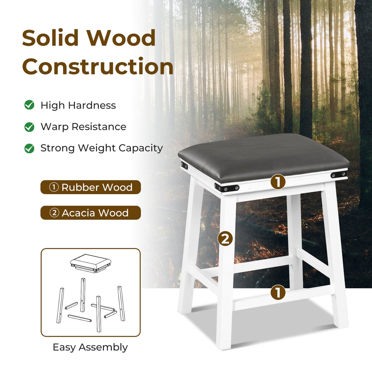 Set of 2 24/30 Inch Dining Bar Stool with Acacia Wood Frame