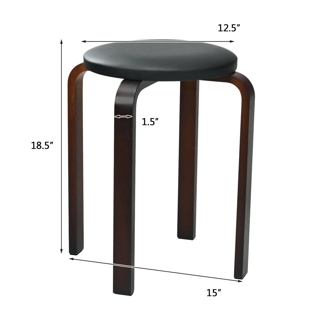 Set of 4 Bentwood Round Stool Stackable Dining Chairs with Padded Seat