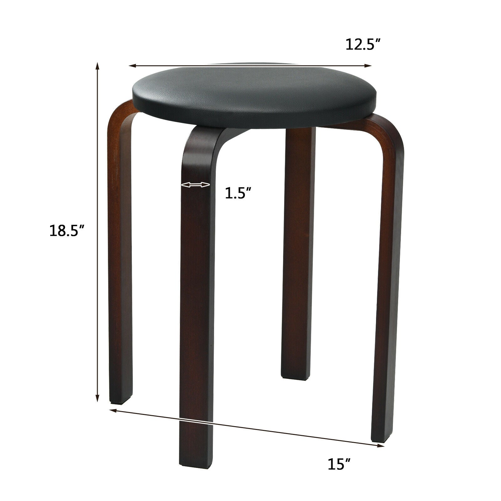 Set of 4 Bentwood Round Stool Stackable Dining Chairs with Padded Seat