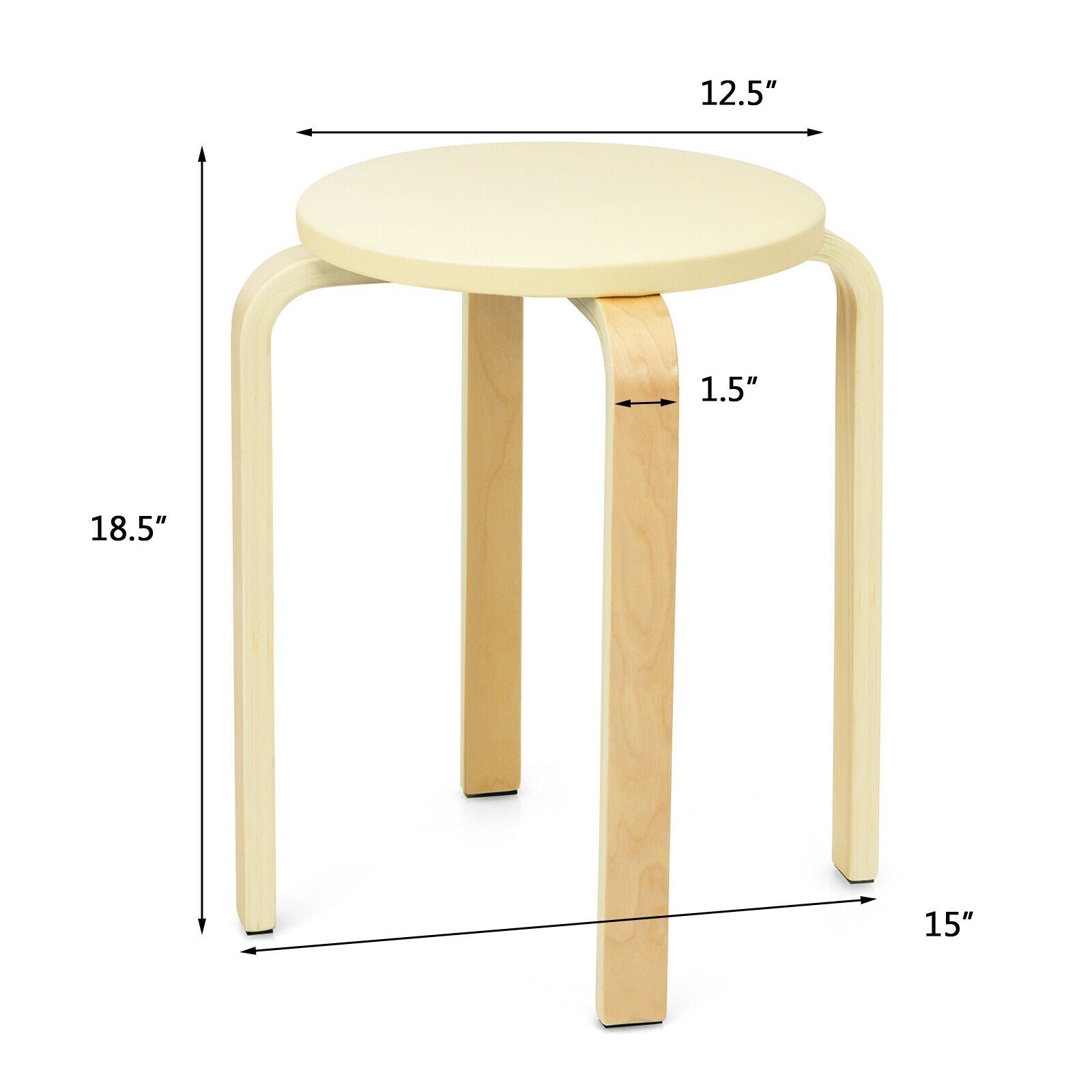 Set of 4 Bentwood Round Stool Stackable Dining Chairs with Padded Seat