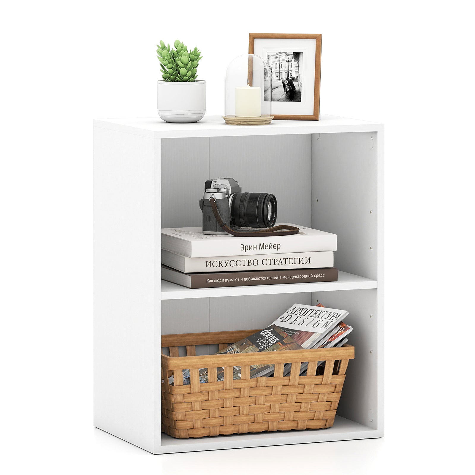 2-Cube Bookcase Set of 2 Floor Standing Open Bookshelf w/ 5-Position Adjustable Shelf