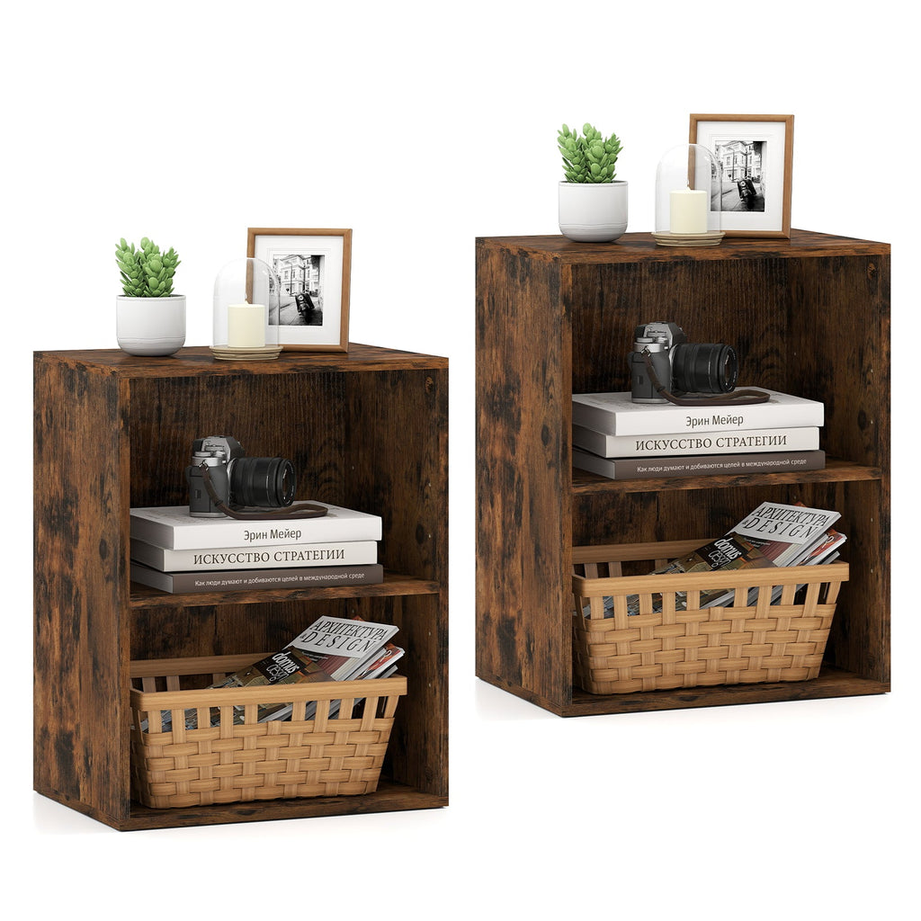 2-Cube Bookcase Set of 2 Floor Standing Open Bookshelf w/ 5-Position Adjustable Shelf
