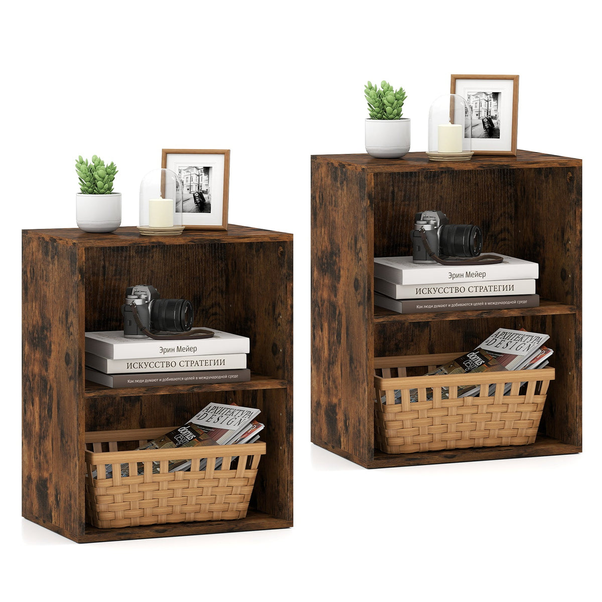 2-Cube Bookcase Set of 2 Floor Standing Open Bookshelf w/ 5-Position Adjustable Shelf