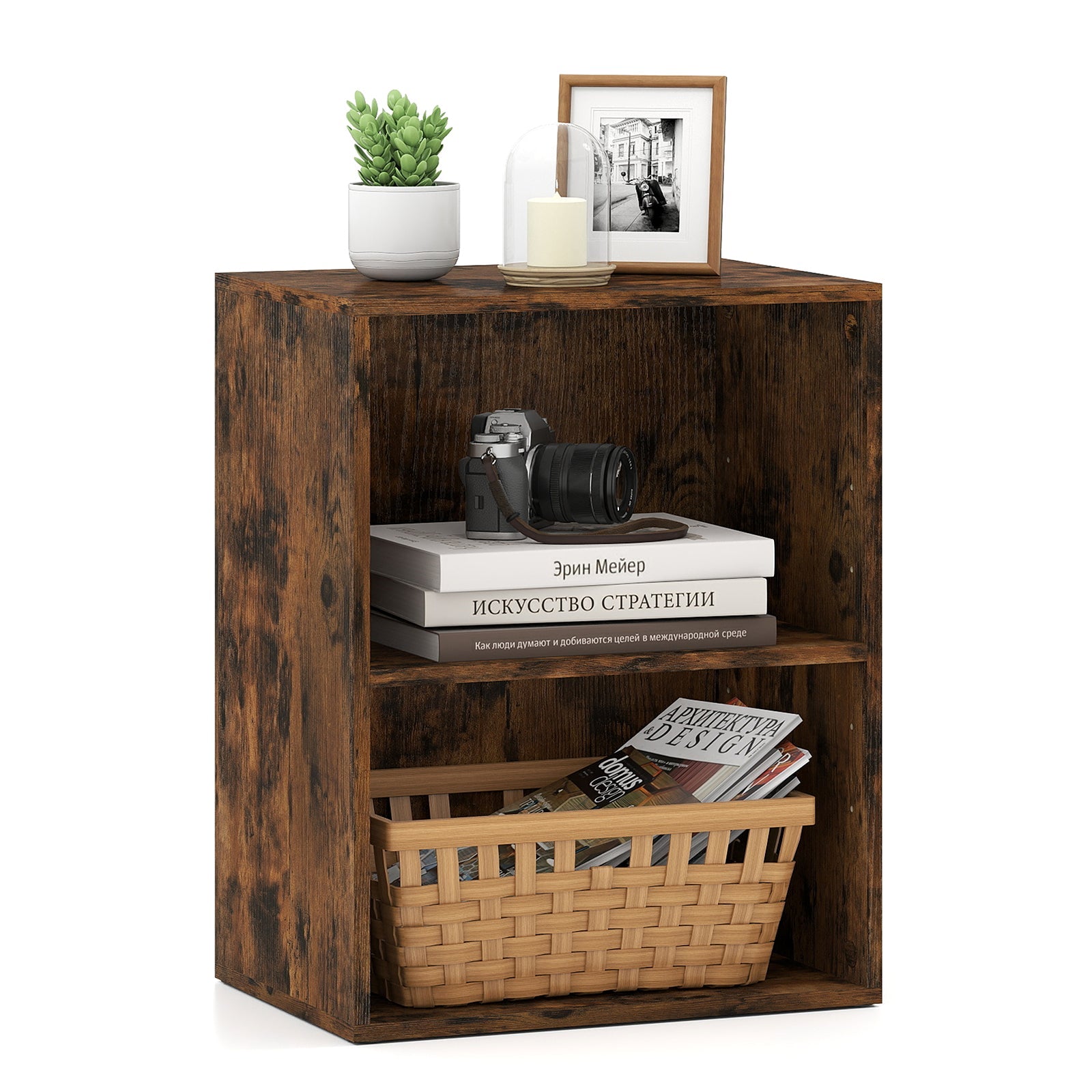 2-Cube Bookcase Set of 2 Floor Standing Open Bookshelf w/ 5-Position Adjustable Shelf