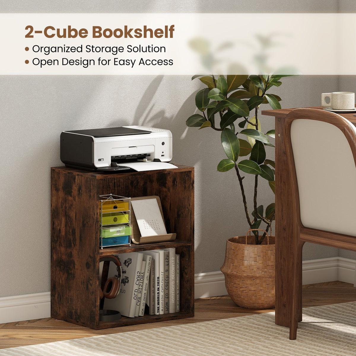 2-Cube Bookcase Set of 2 Floor Standing Open Bookshelf w/ 5-Position Adjustable Shelf