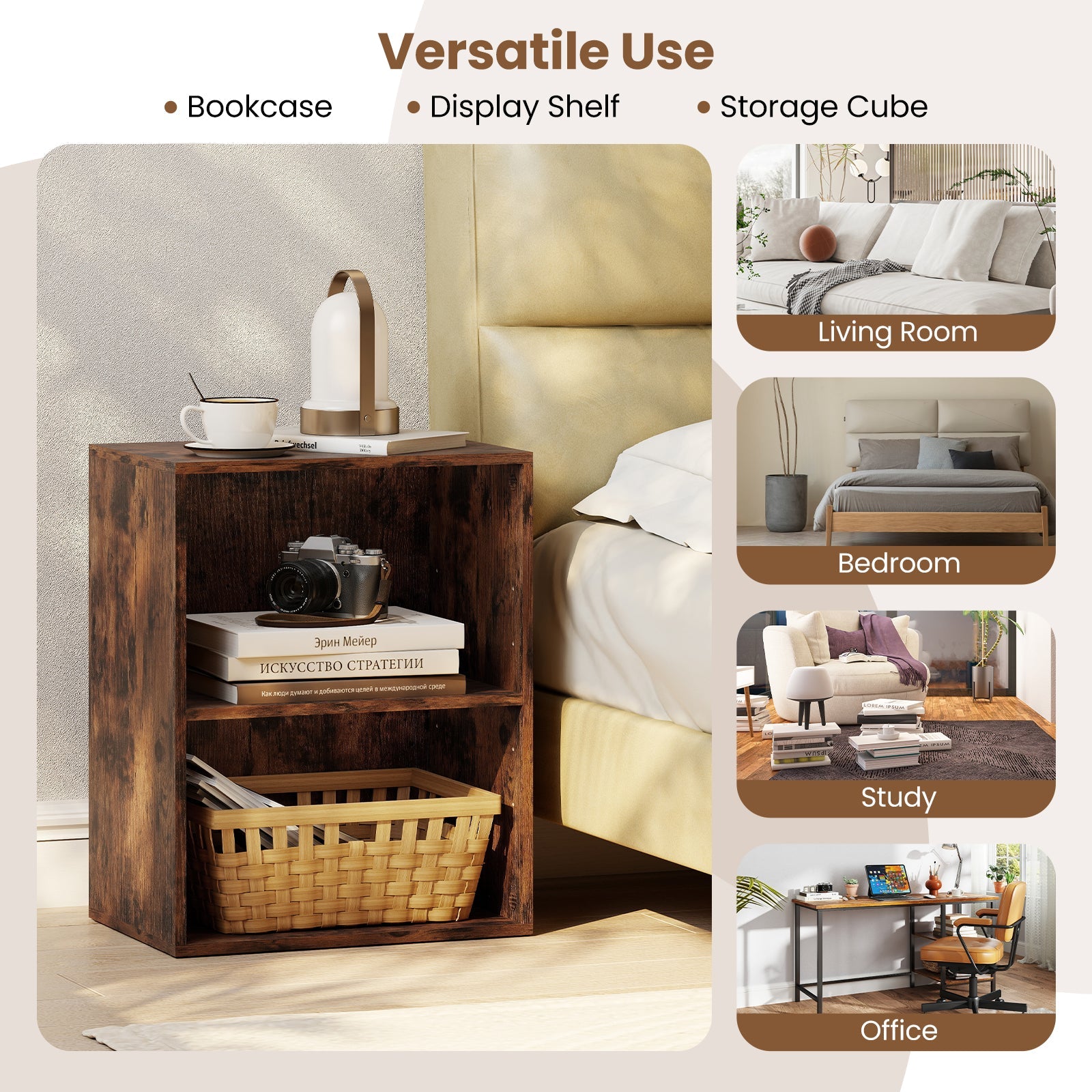 2-Cube Bookcase Set of 2 Floor Standing Open Bookshelf w/ 5-Position Adjustable Shelf