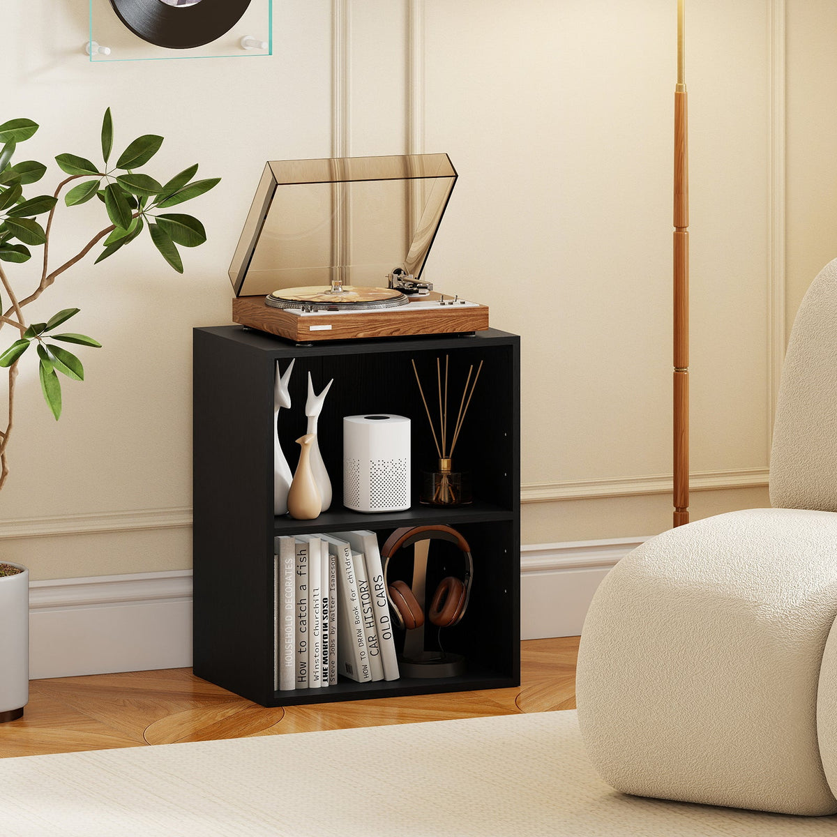 2-Cube Bookcase Set of 2 Floor Standing Open Bookshelf w/ 5-Position Adjustable Shelf