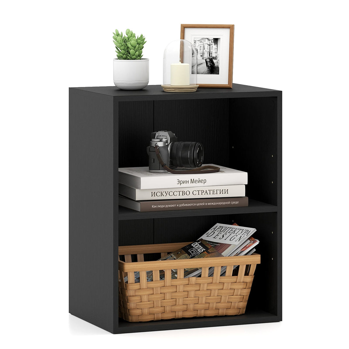 2-Cube Bookcase Set of 2 Floor Standing Open Bookshelf w/ 5-Position Adjustable Shelf