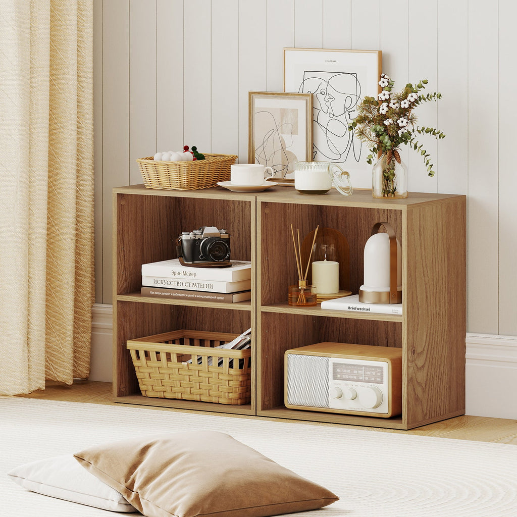 2-Cube Bookcase Set of 2 Floor Standing Open Bookshelf w/ 5-Position Adjustable Shelf