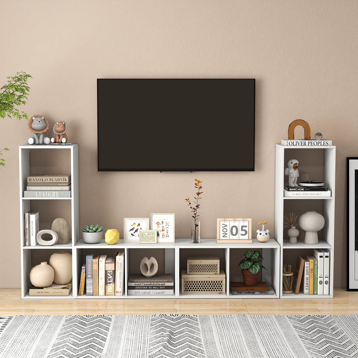 2 Cube Bookshelf with Back Guardrail for Living Room Bedroom