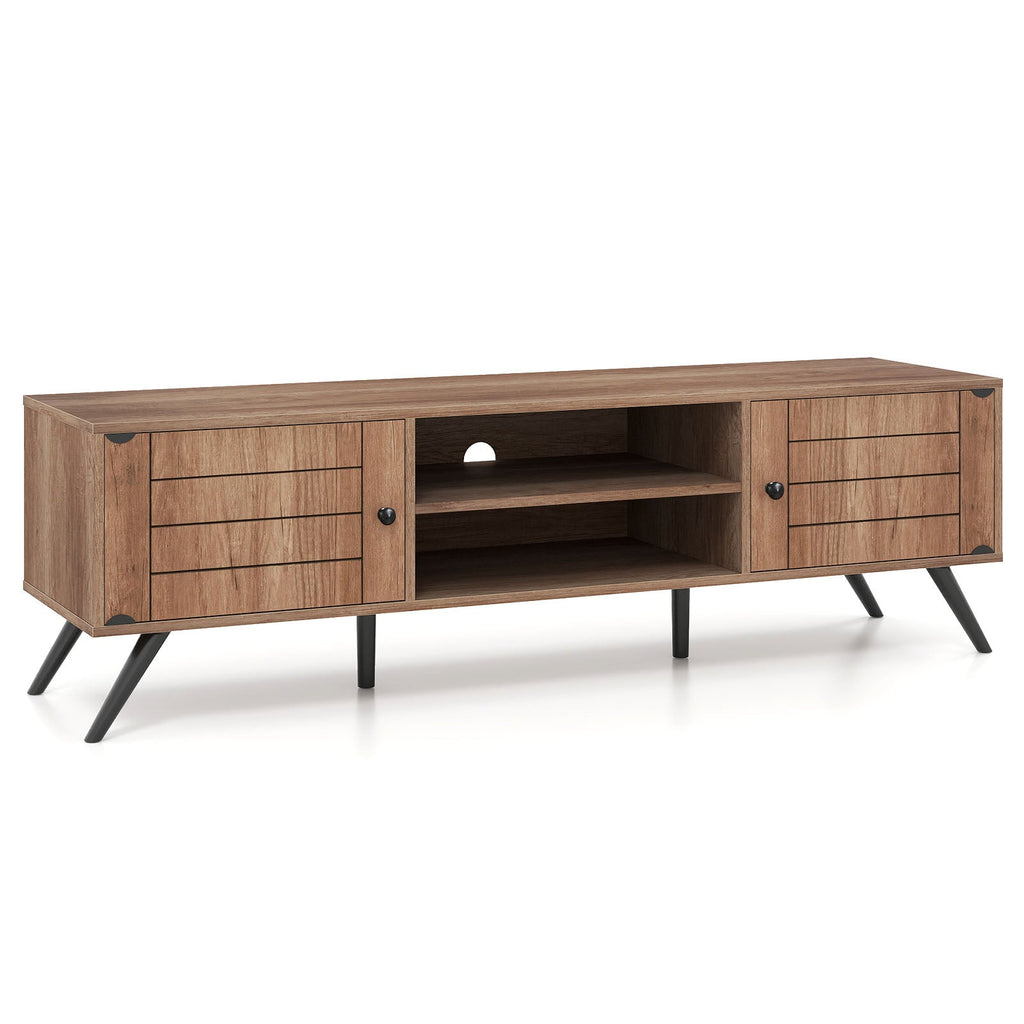 2-Door TV Stand for TVs up to 65 Inch with Open Shelves-Oak