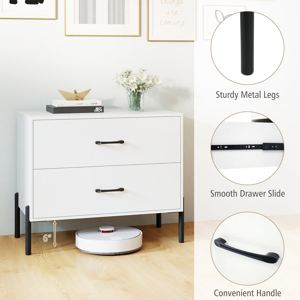 2-Drawer Dresser Modern Wooden Nightstand Set of 2-White