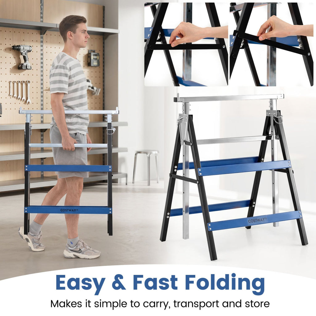 Heavy Duty Metal Folding Saw Horses with Adjustable Height