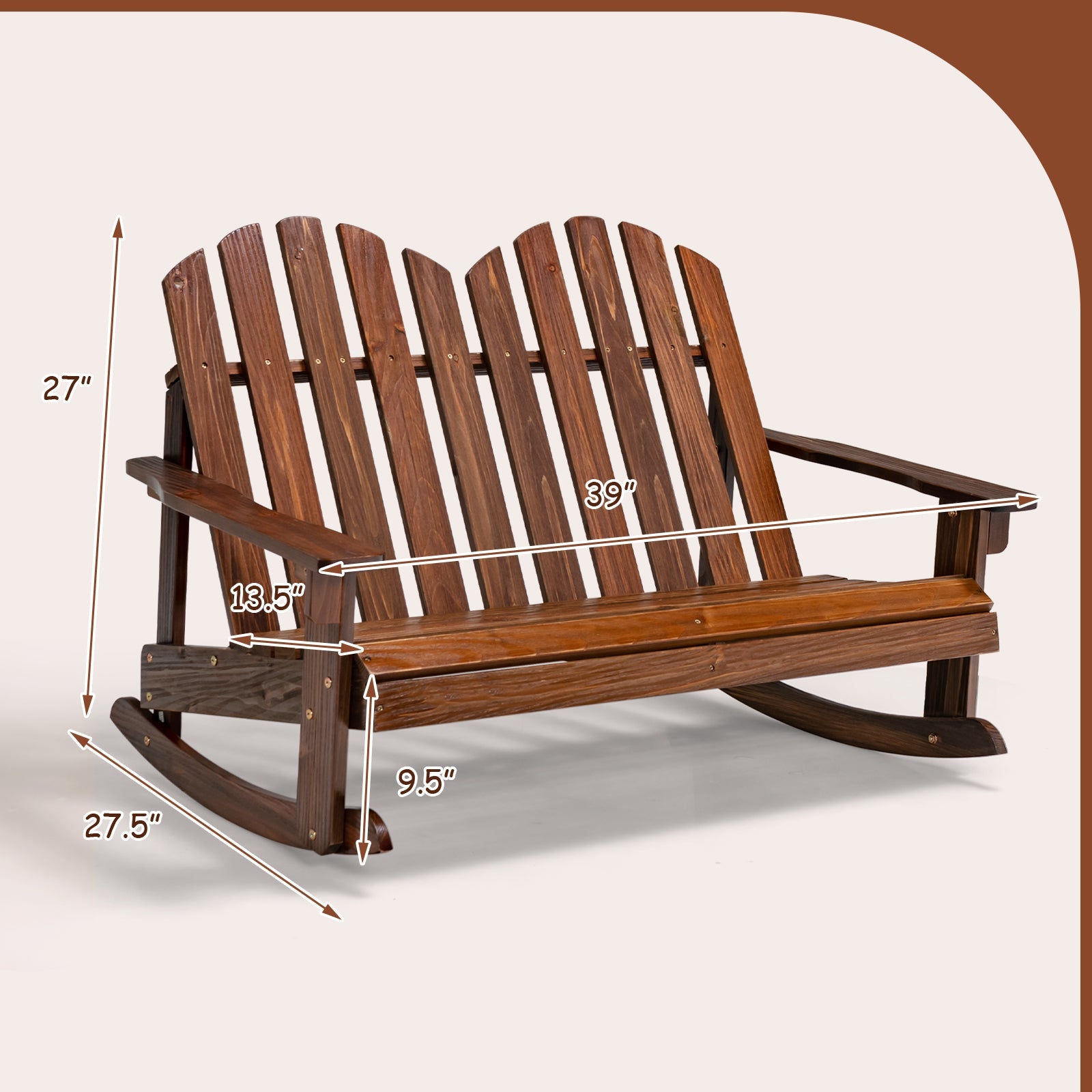 2 Person Adirondack Rocking Chair with Slatted seat
