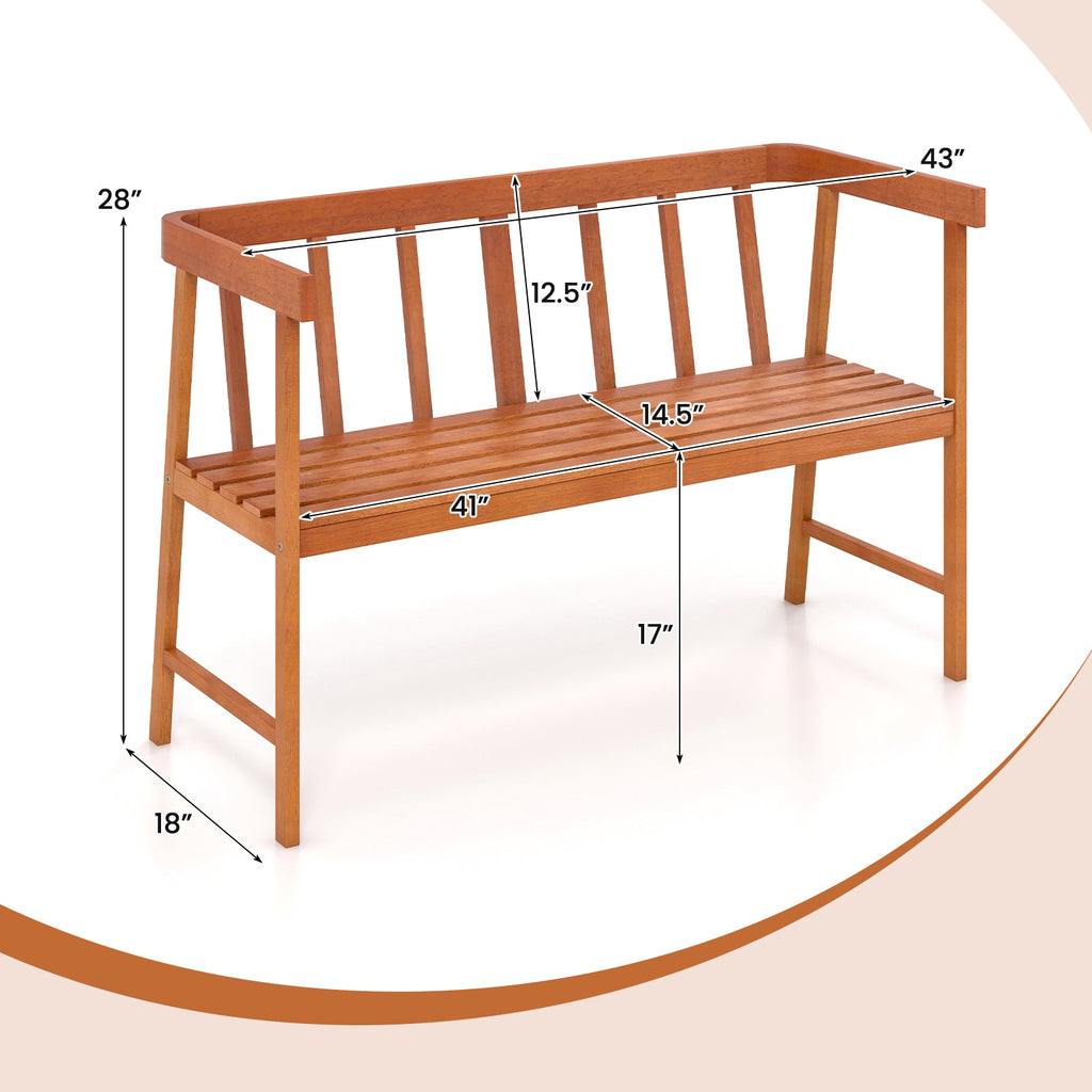 Outdoor Eucalyptus Wood Bench with Backrest and Armrests