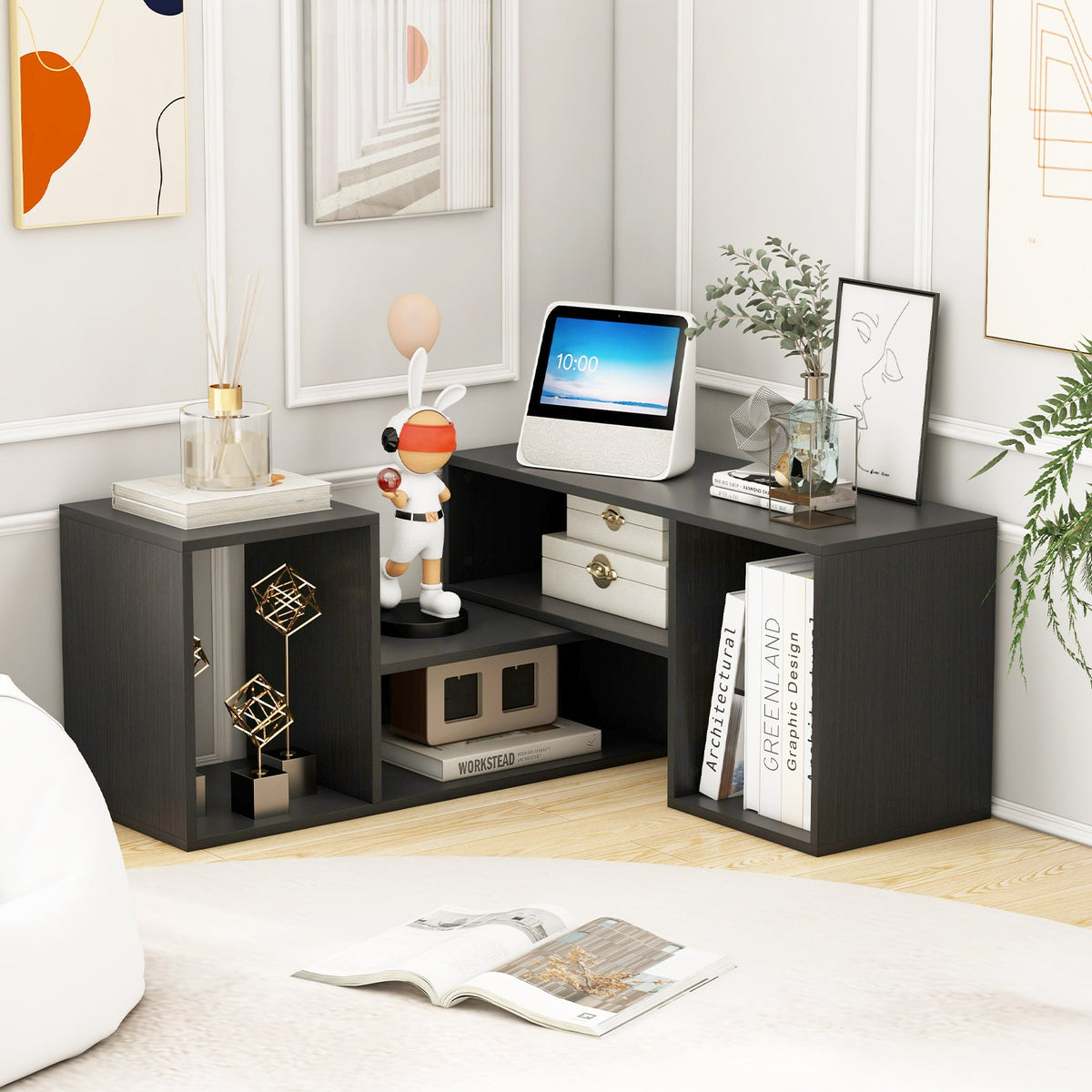 2 Pieces Adjustable TV Stand for TVs up to 55 Inch with Storage Cubes