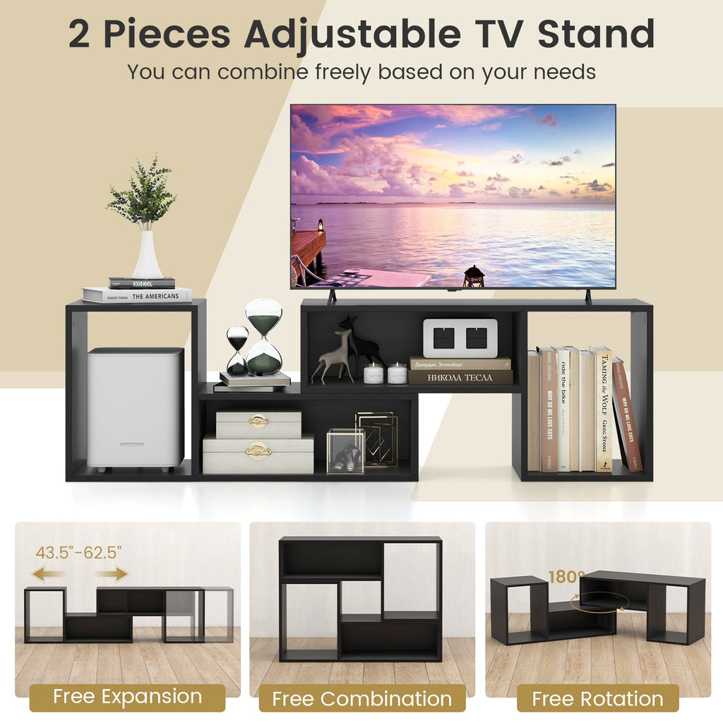 2 Pieces Adjustable TV Stand for TVs up to 55 Inch with Storage Cubes