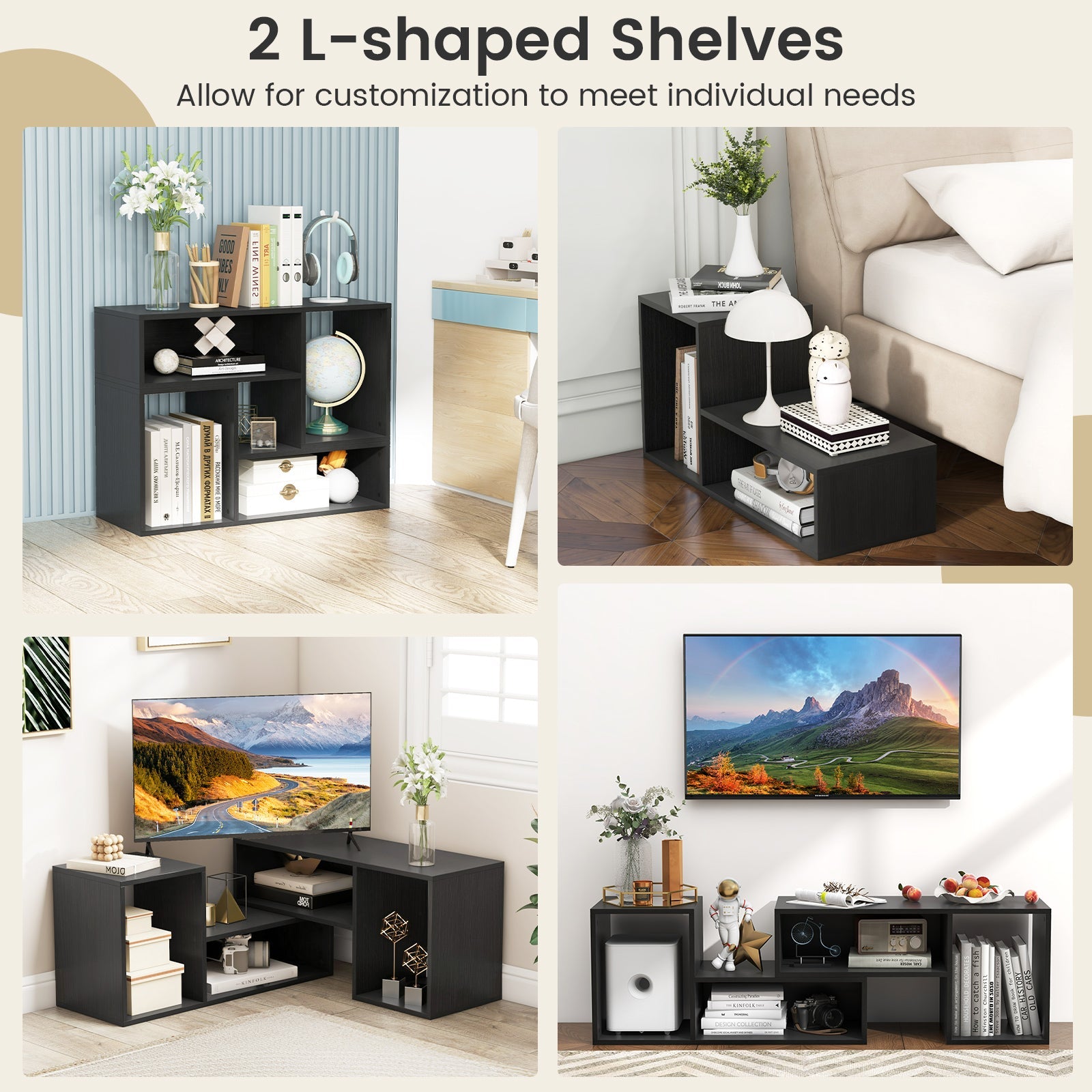 2 Pieces Adjustable TV Stand for TVs up to 55 Inch with Storage Cubes