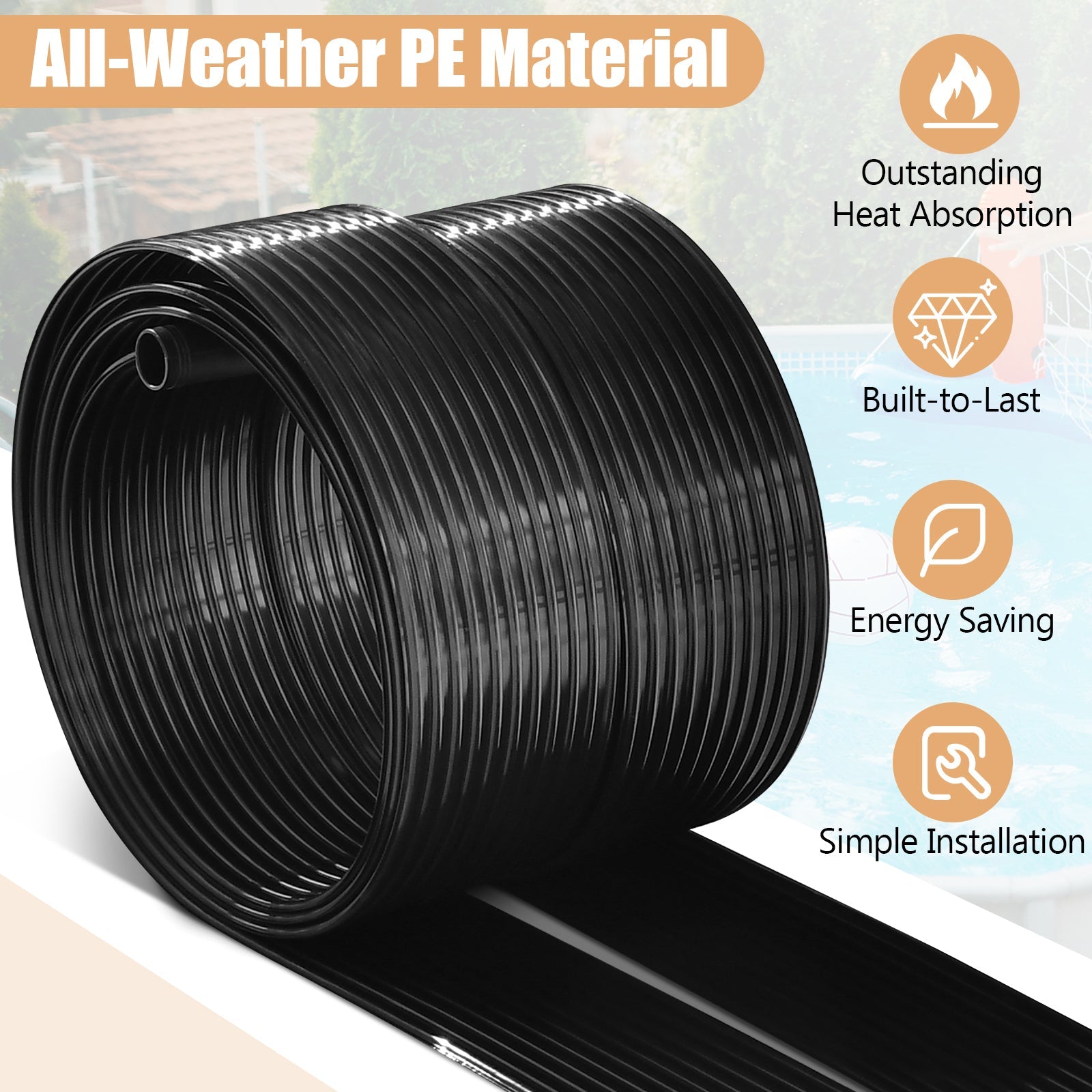 2 Pieces 10/16.4/20 Feet Weatherproof Solar Swimming Pool Heating System