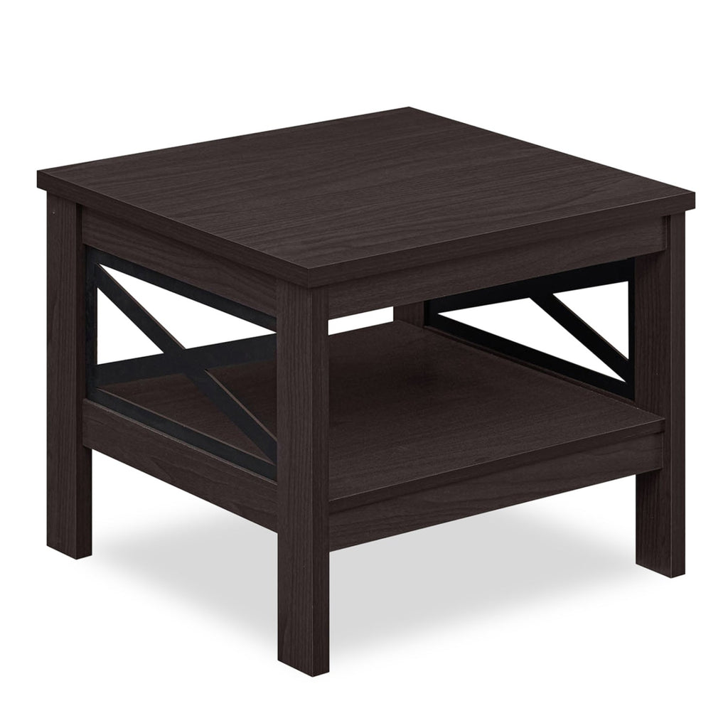 2-Tier Square Side Table with Storage Shelf and X-Frame for Bedroom Living Room