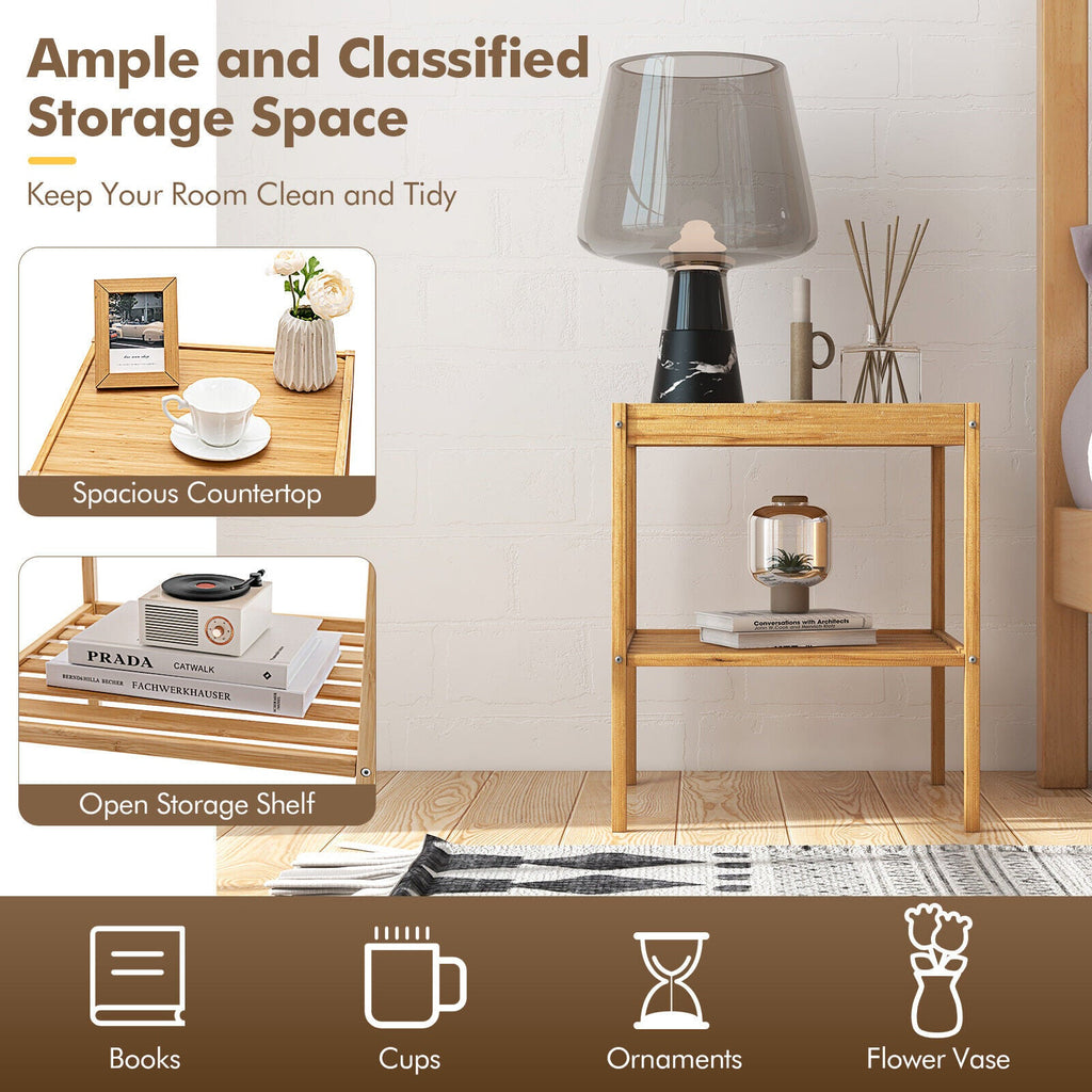 2 Pieces 2 Tiers Bamboo Nightstand for Living Room Bedroom-Natural