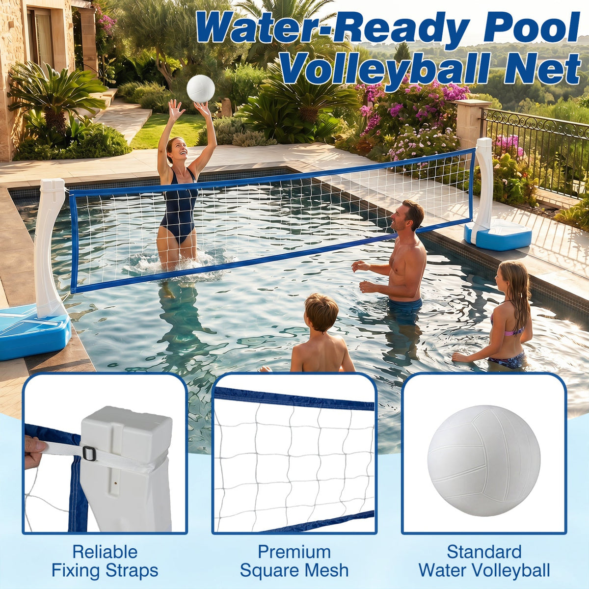 2-in-1 Pool Basketball Hoop & Volleyball Net with Weighted Base