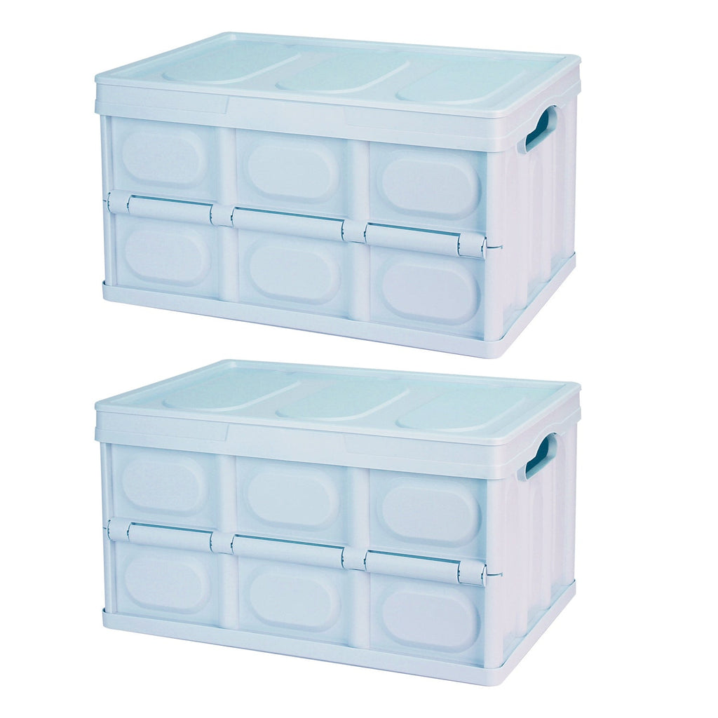 2Pcs 56L Collapsible Storage Bins With Dustproof Lid Waterproof Interior Bag Handle Stackable Storage Box Container Utility Organizer Crate For Campin