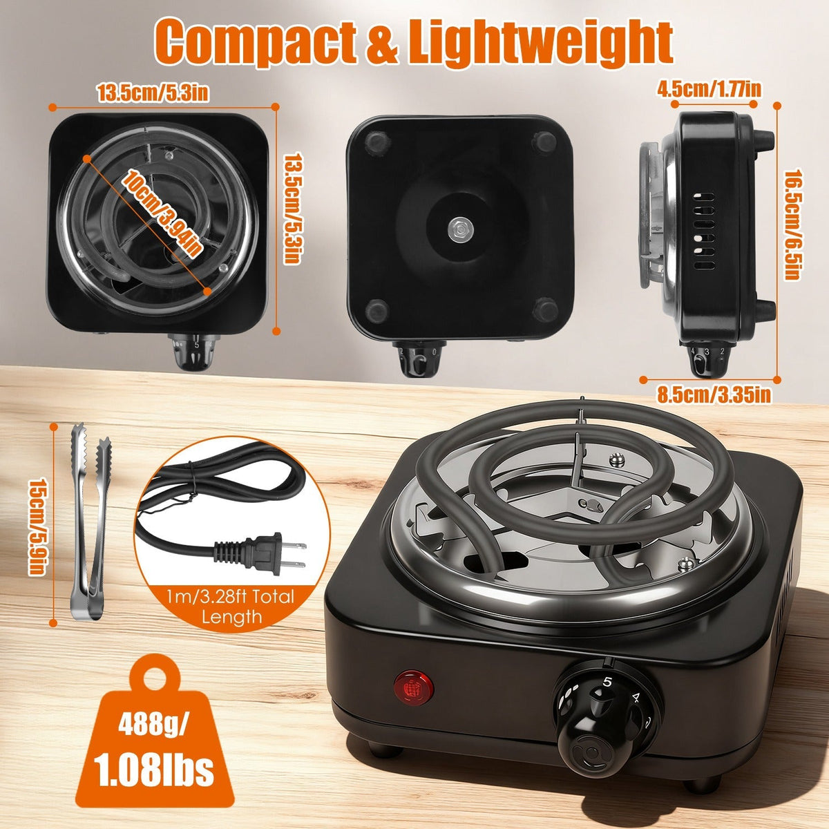 500W Electric Charcoal Burner – Hookah Coal Heater with Grill & Tongs