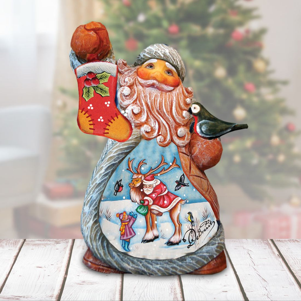 Coming Along Tiny Tale Santa Christmas Figurine by G. DeBrekht - Christmas Santa Snowman Decor - 561637
