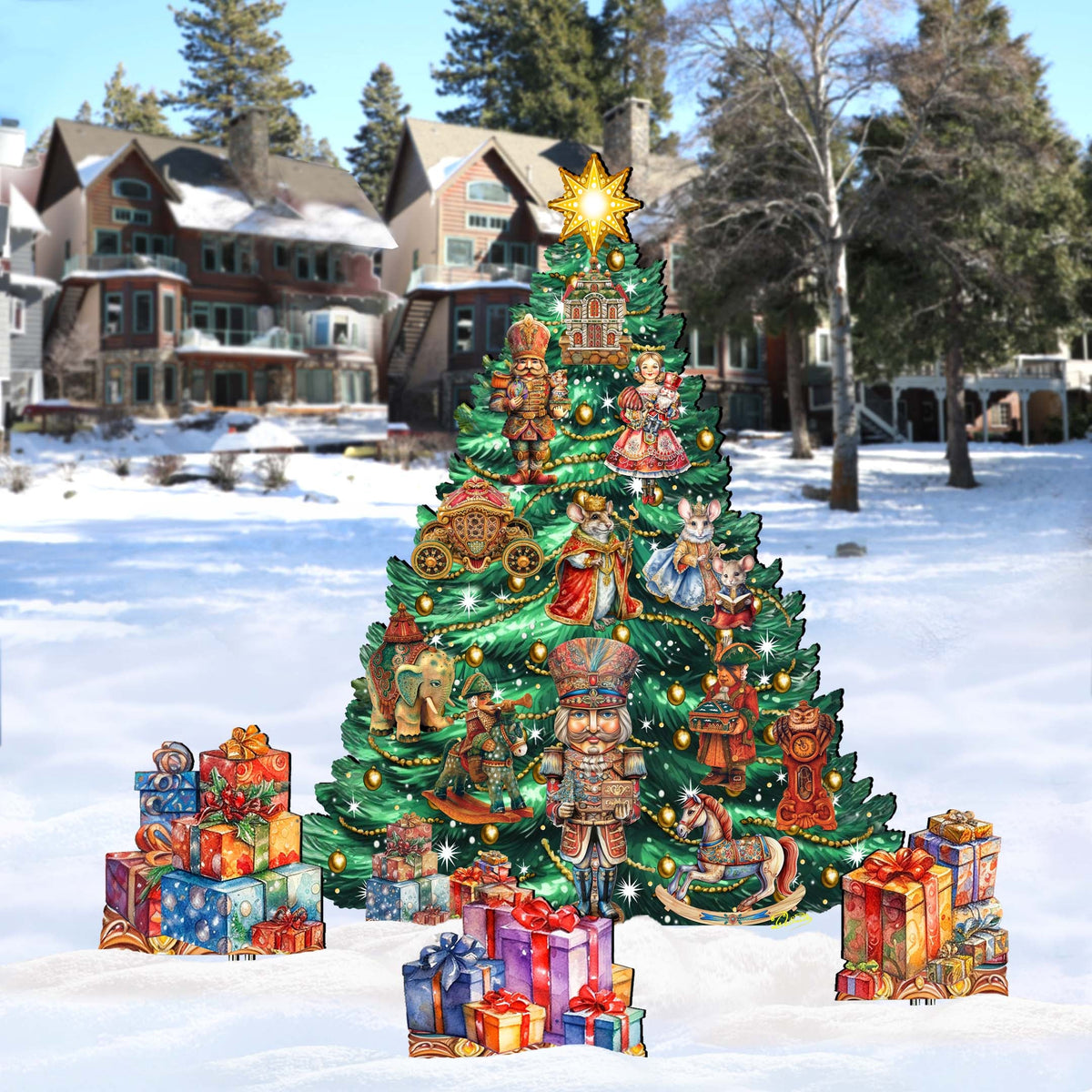 Nutcracker-Themed Christmas Tree Set Outdoor Indoor Décor Wooden Christmas Decoration by G. Debrekht Christmas Décor - 8191501F-G
