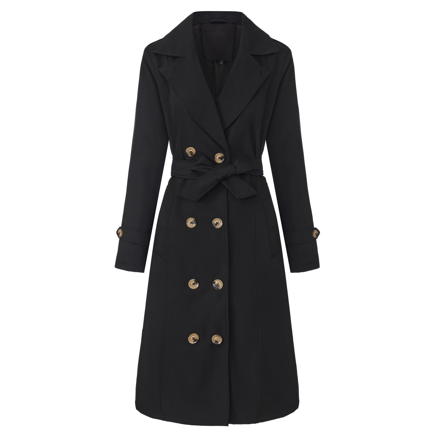Casual Waist-cinching Long-length Elegant Womens Double-breasted Coat